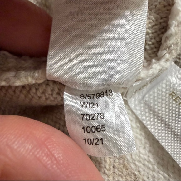 NWOT LOFT Striped Drawstring Funnel Neck Sweater Hoodie Tan/White White Sz XS - Picture 7 of 7